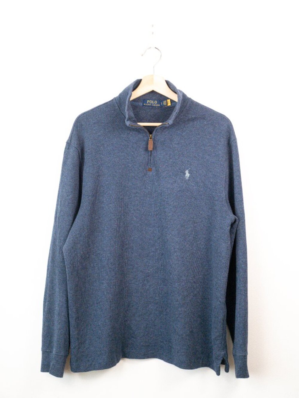 Polo Ralph Lauren Men's Blue Cotton Quarter Zip Pullover Sweater L